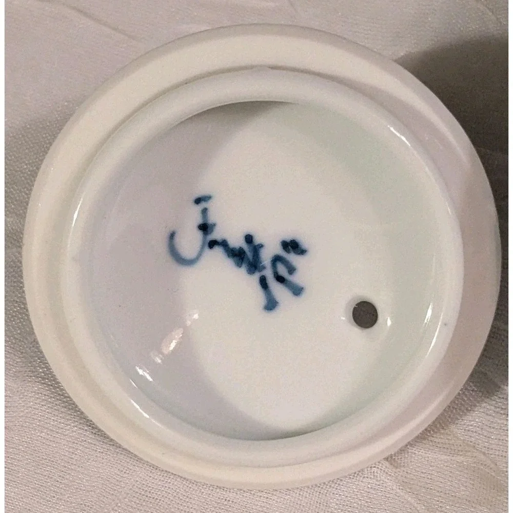 Signed Teapot Japanese Side Handle Kyusa Floral Porcelain Raised Flower Vtg 2.5